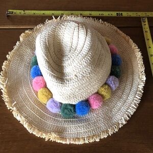 Boden Pom-Pom Trim Straw Sun Hat - Natural with Pastel Pom Poms